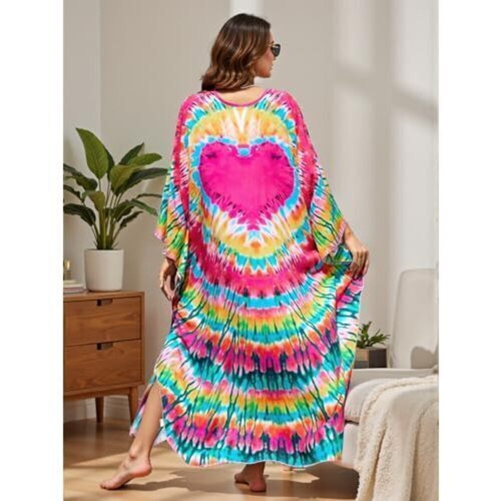 Boho Kaftan Plus Size Dress For Women, Batwing Sleeve Beach Cover Up, Casual - Picture 5 of 5